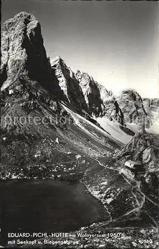 Wolayersee Eduard Pichl Huette mit Seekopf und Biegengebirge Kat. Karnische Alpen