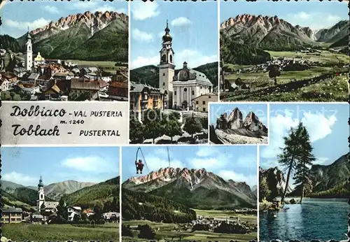 Dobbiaco Pustertal Suedtirol Ortsansicht mit Kirche Alpenpanorama Kat. Toblach Pustertal