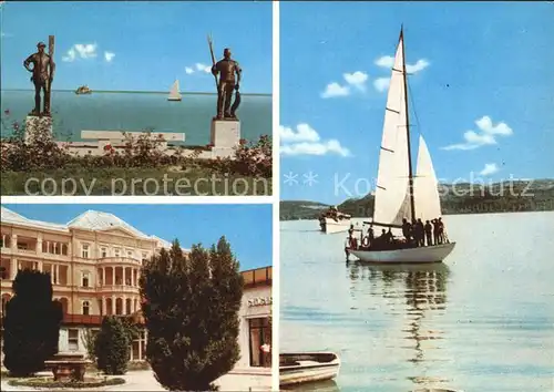 Balatonfuered Denkmal Statue Hotel Segelboot Plattensee Kat. Ungarn