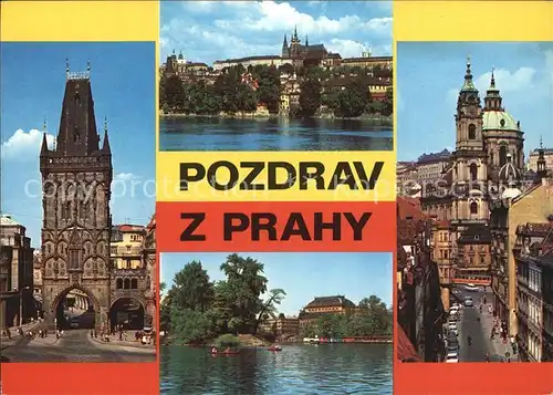Praha Prahy Prague Prasna brana Prazsky hrad Narodni divadlo Chram sv Mikulase Kat. Praha