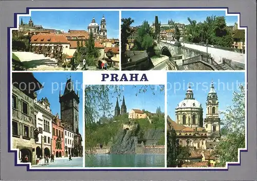 Praha Prahy Prague Pohled na Prazsky hrad a chram Mikulse z Vrtbovxke zahrady Kampy Komplex budov radnice Vysehrad Kat. Praha