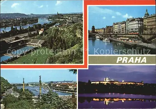 Praha Prahy Prague Stadion v Polodi Pristaviste u Palackeho mostu Praha z Letenskych sadu Hradcany s Vltavou Kat. Praha