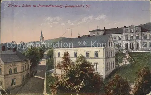 Untersachsenberg Georgenthal Kirche und Schule Kat. Klingenthal Sachsen