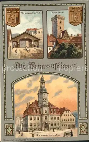 Alt Crimmitschau Bruecke Roter Turm Rathaus Offizielle Postkarte Stadtrechtsfeier