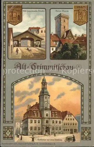 Alt Crimmitschau Bruecke Roter Turm Rathaus Offizielle Postkarte Stadtrechtsfeier