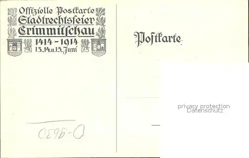 Alt Crimmitschau Oberes Tor Wappen Kuenstlerkarte Offizielle Postkarte Stadtrechtsfeier