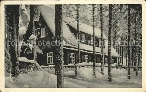 Altenberg Erzgebirge Historische Waldschaenke Raupennest im Winter Kat. Geising