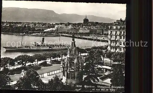 Dampfer Seitenrad Geneve Monument Brunswick  Kat. Schiffe