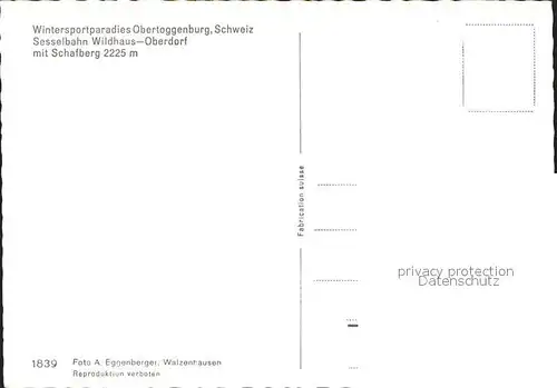 Sessellift Wildhaus Oberdorf Obertoggenburg Schafberg Kat. Bahnen