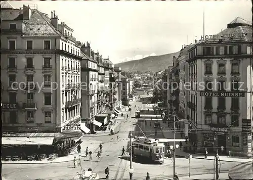 Strassenbahn Geneve Rue du Mont Blanc Hotel Suisse  Kat. Strassenbahn