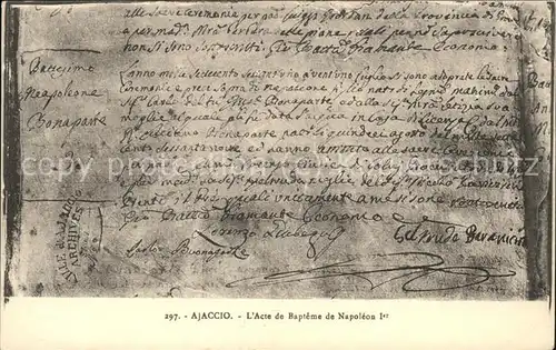 Napoleon Bonaparte Ajaccio Brief  / Persoenlichkeiten /