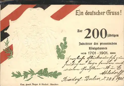 Adel Ein deutscher Gruss 200 Jubelfeier Koenigshaus 1701-1901 / Koenigshaeuser /