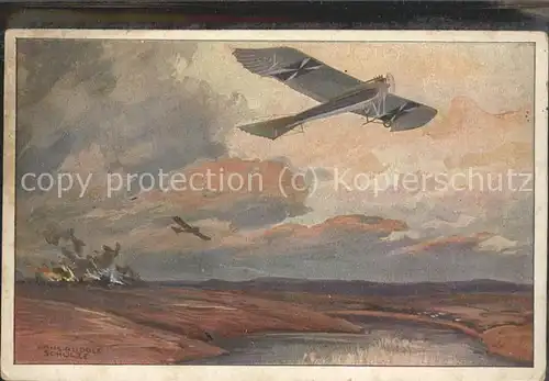Schulze Hans-Rudolf Berlin Kuenstlerkarte Flugzeug Krieg Militaer / Kuenstlerkarte /