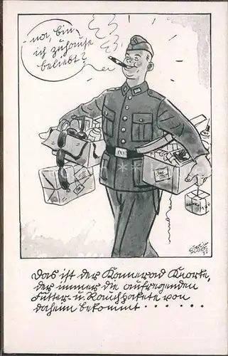 Humor Militaer Pakete Wurst Zigarre Kuenstlerkarte / Militaria /
