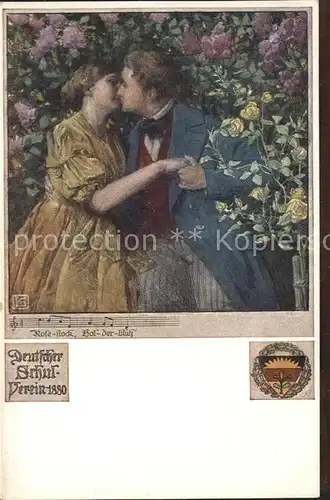 Verlag Schulverein Nr. 460 Liederkarte Rosestock Liebespaar  / Bund der Deutschen /