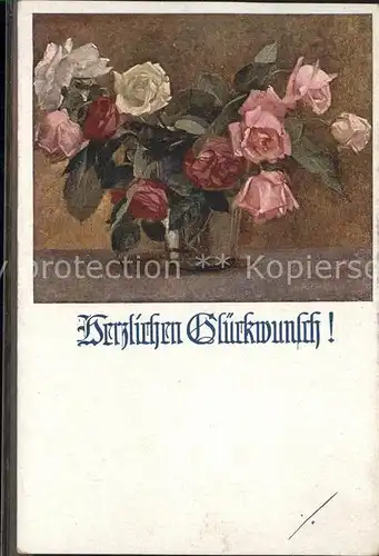Verlag Schulverein Nr. 895 Glueckwunschkarte Rosen / Bund der Deutschen /