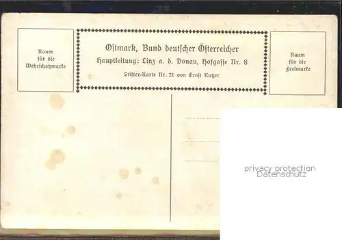 BDD Ostmark Nr. 21 Adalbert Stifter Kuenstlerkarte E. Kutzer  / Bund der Deutschen /