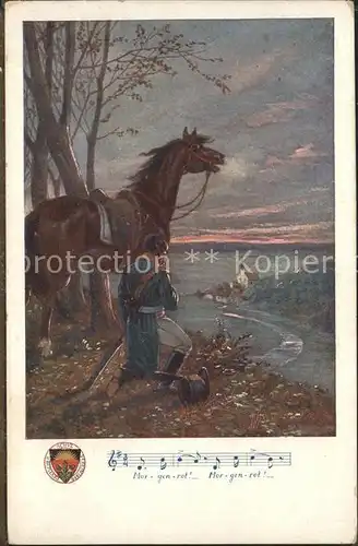 Verlag Schulverein Nr. 151 Liederkarte Morgenrot Pferd Soldat  / Bund der Deutschen /