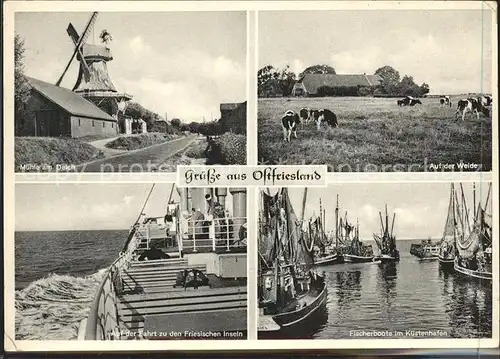 Ostfriesland Muehle Deich Fischerboote Kuestenhafen Kat. Regionales