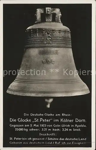 Rheingoldserie Nr. 257 Kirchenglocke St. Peter Koelner Dom  Kat. Verlag Hoursch & Bechstedt
