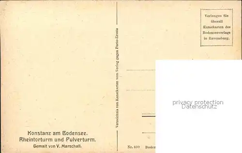 Marschall Vinzenz Kontanz am Bodensee Rheintorturm Pulverturm Nr. 609 Kat. Kuenstlerkarte