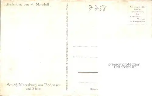 Marschall Vinzenz Schloss Meersburg am Bodensee Saentis Nr. 621 b  Kat. Kuenstlerkarte