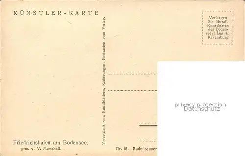 Marschall Vinzenz Friedrichshafen am Bodensee Nr. 16  Kat. Kuenstlerkarte