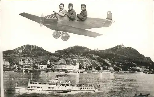 Fotocollage Fotomontage Flugzeug Drachenfels Seitenraddampfer Kat. Fotografie