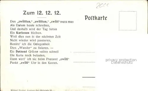 Datumskarte 12.12.12 Postamt 12. Poststrasse Hamburg Postbote Gedicht Kat. Besonderheiten