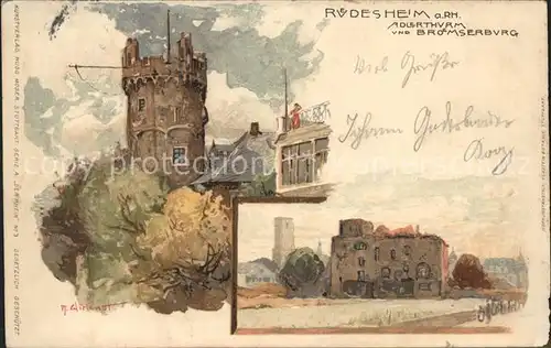 Wielandt Manuel Litho Ruedesheim a. Rh. Adlerturm und Broemserburg Nr. 3 Kat. Kuenstlerkarte