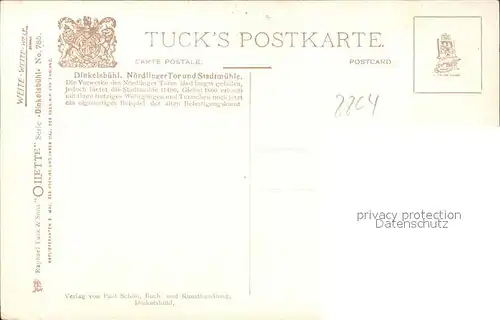 Verlag Tucks Oilette Nr. 785 Dinkelsbuehl Noerdlinger Tor Stadtmuehle / Verlage /