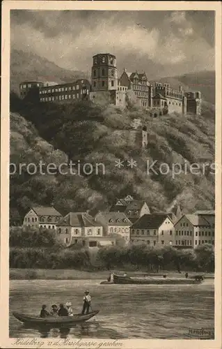 Burgen Heidelberg Zeichnung Kuenstlerkarte Hoffman Kat. Burgen und Schloesser