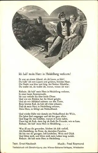 Liederkarte Herz in Heidelberg verloren Fred Raymond Kat. Musik
