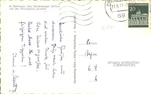 Hoffmann Heinrich Heidelberger Schloss Hirschgasse Kat. Kuenstlerkarte