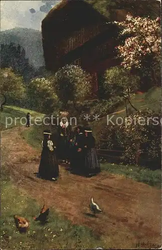 Hoffmann Heinrich Trachten Nach dem Kirchgang St. Georgen Kat. Kuenstlerkarte