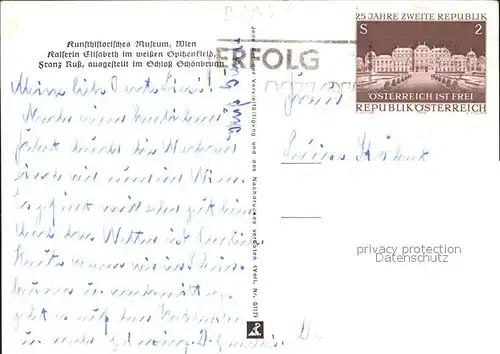 Kuenstlerkarte Museum Wien Gemaelde Kaiserin Elisabeth Kat. Kuenstlerkarte