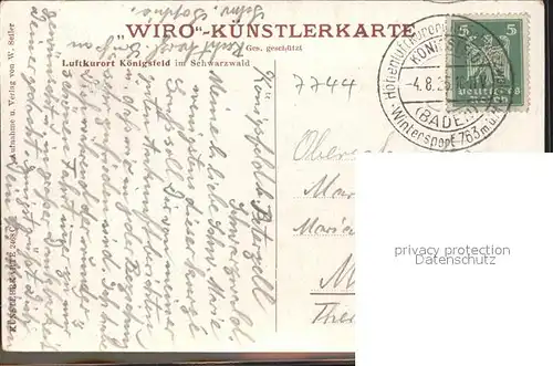 Verlag WIRO Wiedemann Nr. 2468C Koenigsfeld Schwarzwald Kat. Verlage
