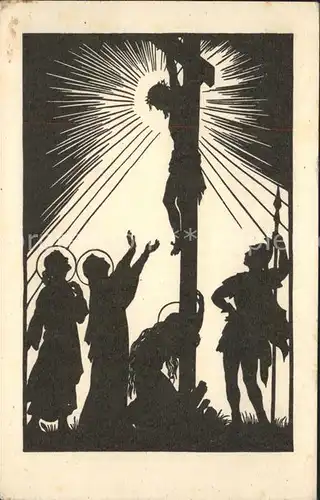Scherenschnitt Schattenbildkarte Kreuzigung Jesus / Besonderheiten /