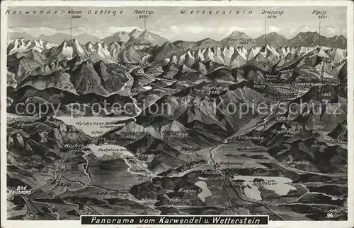 Berge Berghuetten Panorama vom Karwendel und Wettersteingebirge Karte Nr. 96 Kat. Berge