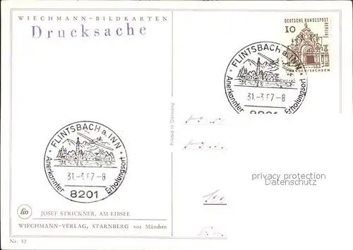 Kuenstlerkarte Am Eibsee Josef Strickner Wiechmann Bildkarten Nr. 32 Kat. Kuenstlerkarte