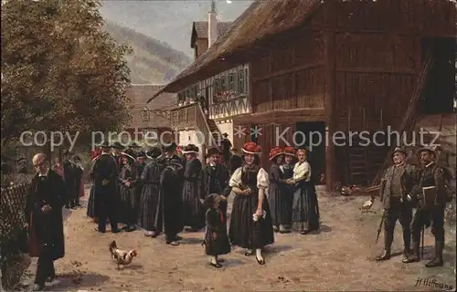 Hoffmann Heinrich Kuenstlerkarte Schwarzwaldhaeuser Trachten Kat. Kuenstlerkarte