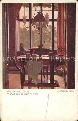 Kuenstlerkarte E. Baschny Kind im roten Zimmer Kat. Kuenstlerkarte