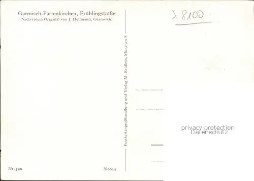 Hellmann J. Nr. 300 Garmisch Partenkirchen Fruehlingsstr. Kat. Kuenstlerkarte
