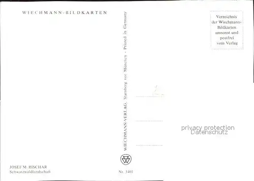 Verlag Wiechmann Nr. 3401 Josef M. Rischar Schwarzwaldlandschaft Kat. Verlage