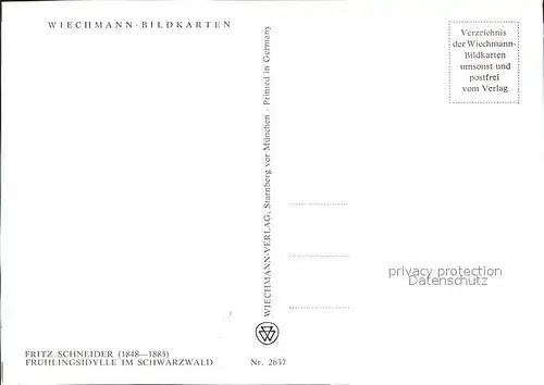Verlag Wiechmann Nr. 2637 Fritz Schneider Fruehlingsidylle Schwarzwald Kat. Verlage