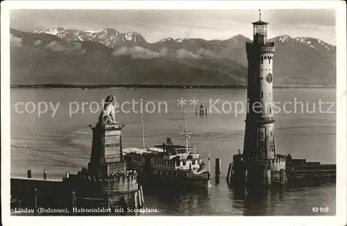 Leuchtturm Lighthouse Dampfer Lindau Bodensee Hafeneinfahrt Scesaplana Kat. Gebaeude