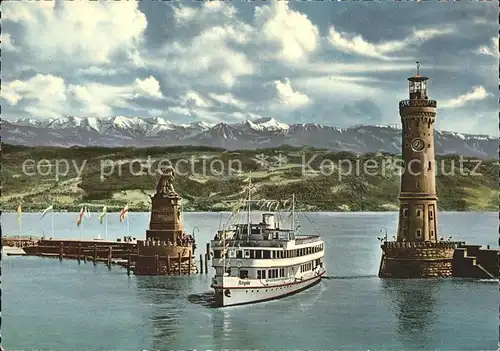 Leuchtturm Lighthouse Dampfer Hafeneinfahrt Lindau im Bodensee  Kat. Gebaeude