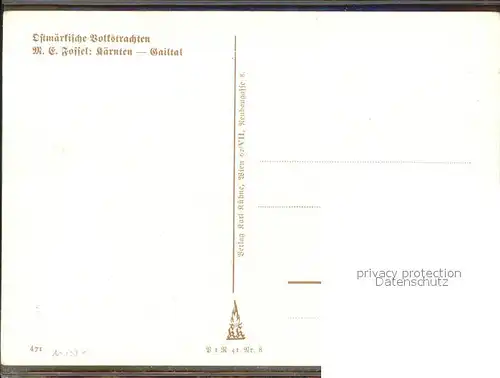 Trachten Kuenstlerkarte M.E. Fossel Nr. 8 Kaernten Gailtal  Kat. Trachten