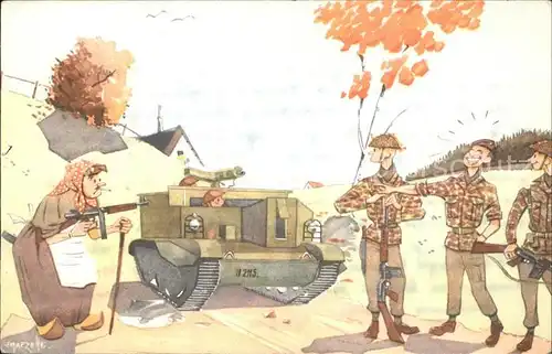 Militaria Humor alte Frau Panzer Kat. Humor