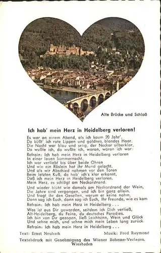 Liederkarte Heidelberg Fred Raymond Kat. Musik